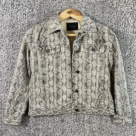 Blank NYC Women Snake Skin Print Button Up Cream Denim Jacket Women's Size Small - Picture 1 of 10